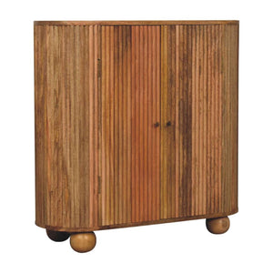 HomeRoots 35" Handcrafted Brown Solid Wood Oval Accent Cabinet with Ribbed Texture & Two Doors for Storage 654277