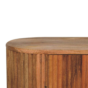 HomeRoots 35" Handcrafted Brown Solid Wood Oval Accent Cabinet with Ribbed Texture & Two Doors for Storage 654277