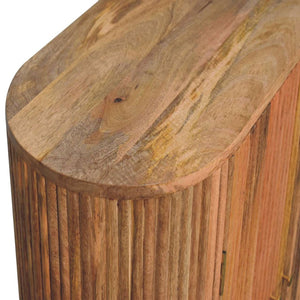 HomeRoots 35" Handcrafted Brown Solid Wood Oval Accent Cabinet with Ribbed Texture & Two Doors for Storage 654277