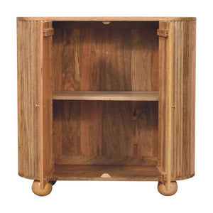 HomeRoots 35" Handcrafted Brown Solid Wood Oval Accent Cabinet with Ribbed Texture & Two Doors for Storage 654277