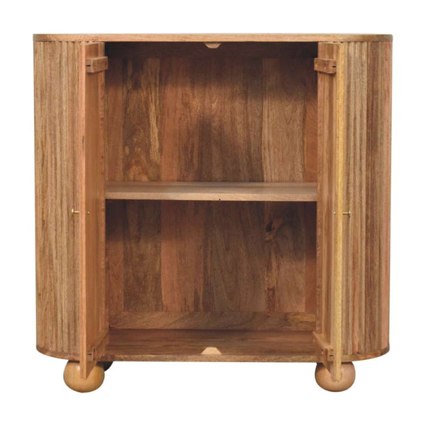HomeRoots 35" Handcrafted Brown Solid Wood Oval Accent Cabinet with Ribbed Texture & Two Doors for Storage 654277
