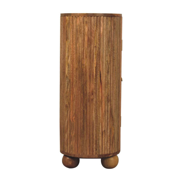 HomeRoots 35" Handcrafted Brown Solid Wood Oval Accent Cabinet with Ribbed Texture & Two Doors for Storage 654277