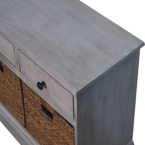 HomeRoots 47" White and Natural Solid Wood Storage Bench with Rattan Baskets and Drawers for Entryway Charm 654279