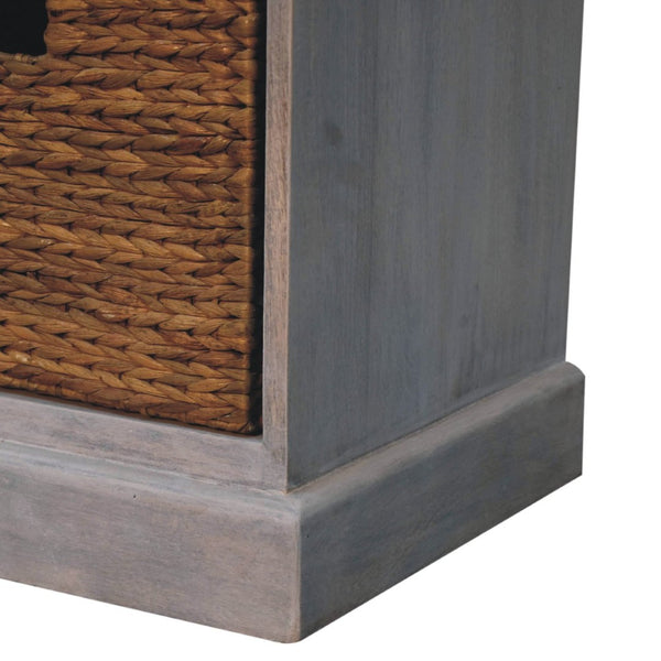 HomeRoots 47" White and Natural Solid Wood Storage Bench with Rattan Baskets and Drawers for Entryway Charm 654279