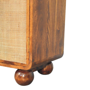 HomeRoots 33" Brown Solid Wood Accent Cabinet with Inlaid Rattan Doors for Rustic Storage & Style Upgrade 654280