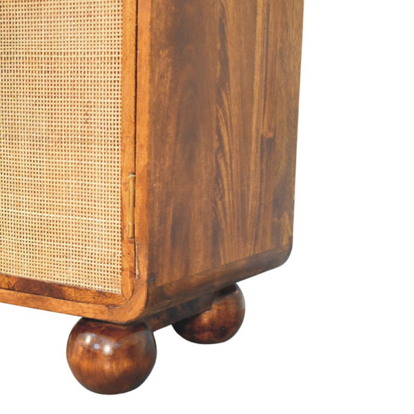 HomeRoots 33" Brown Solid Wood Accent Cabinet with Inlaid Rattan Doors for Rustic Storage & Style Upgrade 654280