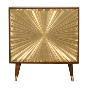 HomeRoots 32" Chic Chestnut & Gold Solid Wood Accent Cabinet - Elegant Two-Door Design for Stylish Storage 654281
