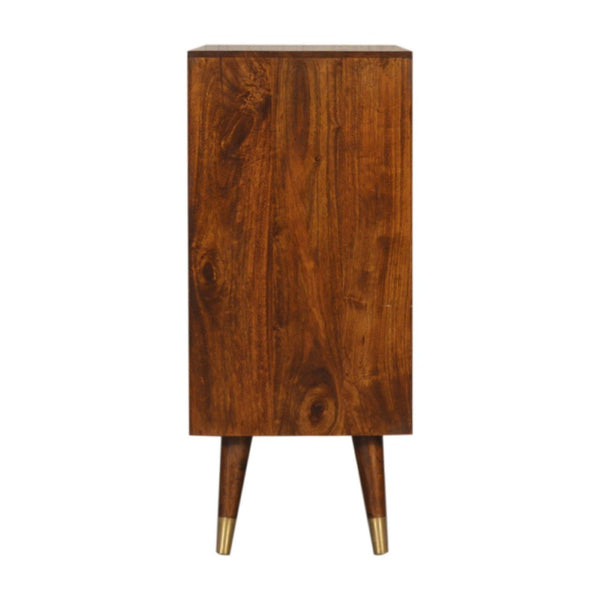 HomeRoots 32" Chic Chestnut & Gold Solid Wood Accent Cabinet - Elegant Two-Door Design for Stylish Storage 654281