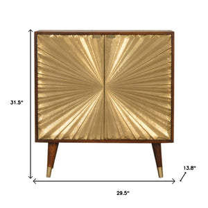 HomeRoots 32" Chic Chestnut & Gold Solid Wood Accent Cabinet - Elegant Two-Door Design for Stylish Storage 654281