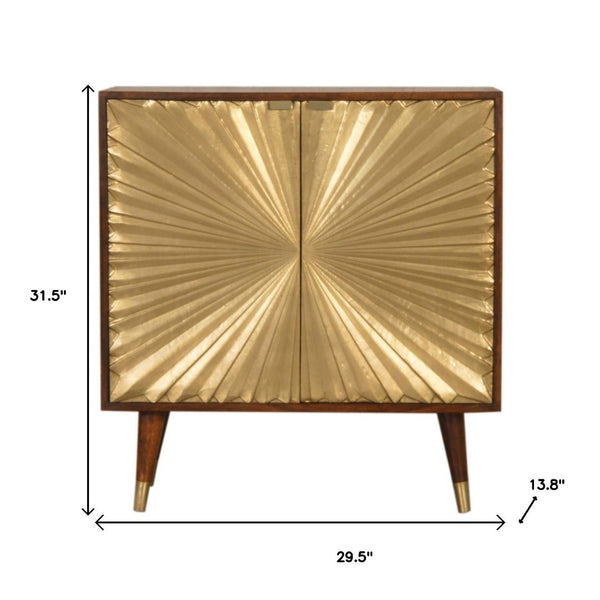 HomeRoots 32" Chic Chestnut & Gold Solid Wood Accent Cabinet - Elegant Two-Door Design for Stylish Storage 654281