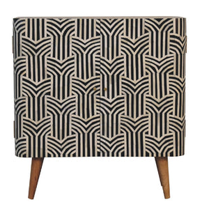 HomeRoots 32" Handcrafted Dark Brown & Black Solid Wood Accent Cabinet with Unique Bone Inlay Design & Storage 654282