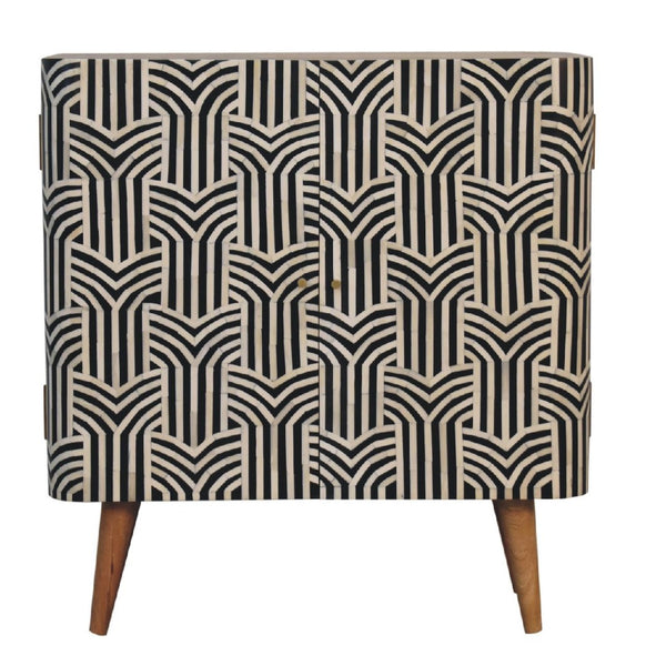 HomeRoots 32" Handcrafted Dark Brown & Black Solid Wood Accent Cabinet with Unique Bone Inlay Design & Storage 654282