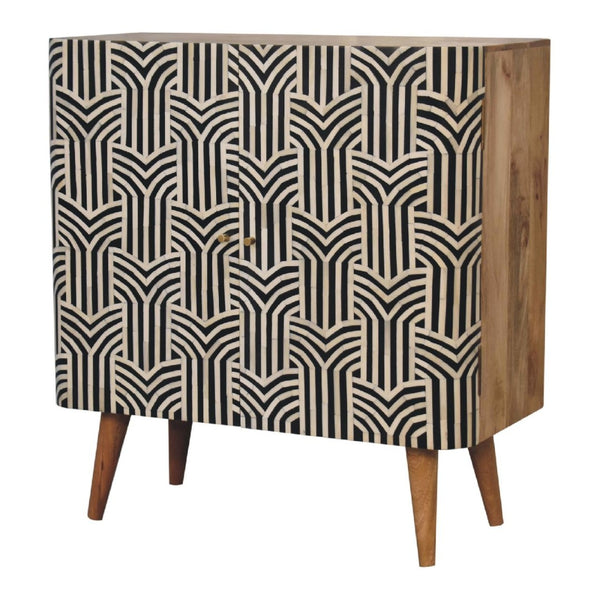 HomeRoots 32" Handcrafted Dark Brown & Black Solid Wood Accent Cabinet with Unique Bone Inlay Design & Storage 654282