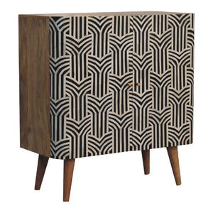 HomeRoots 32" Handcrafted Dark Brown & Black Solid Wood Accent Cabinet with Unique Bone Inlay Design & Storage 654282