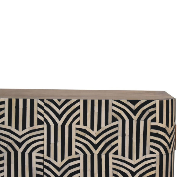 HomeRoots 32" Handcrafted Dark Brown & Black Solid Wood Accent Cabinet with Unique Bone Inlay Design & Storage 654282