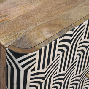 HomeRoots 32" Handcrafted Dark Brown & Black Solid Wood Accent Cabinet with Unique Bone Inlay Design & Storage 654282