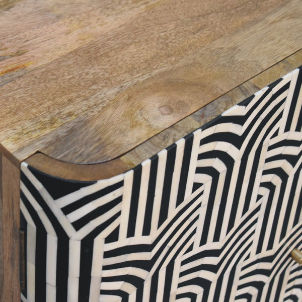 HomeRoots 32" Handcrafted Dark Brown & Black Solid Wood Accent Cabinet with Unique Bone Inlay Design & Storage 654282