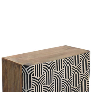 HomeRoots 32" Handcrafted Dark Brown & Black Solid Wood Accent Cabinet with Unique Bone Inlay Design & Storage 654282