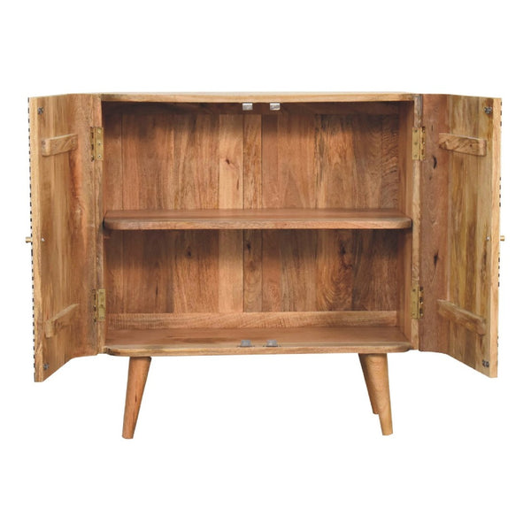 HomeRoots 32" Handcrafted Dark Brown & Black Solid Wood Accent Cabinet with Unique Bone Inlay Design & Storage 654282
