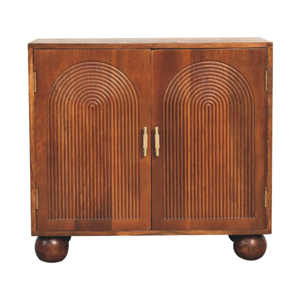 HomeRoots 27" Chestnut Solid Mango Wood Accent Cabinet with Geometric Texture for Stylish Storage Solutions 654283