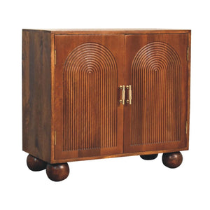 HomeRoots 27" Chestnut Solid Mango Wood Accent Cabinet with Geometric Texture for Stylish Storage Solutions 654283