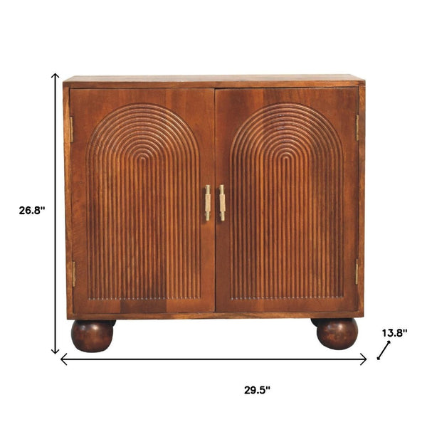 HomeRoots 27" Chestnut Solid Mango Wood Accent Cabinet with Geometric Texture for Stylish Storage Solutions 654283