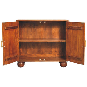 HomeRoots 27" Chestnut Solid Mango Wood Accent Cabinet with Geometric Texture for Stylish Storage Solutions 654283