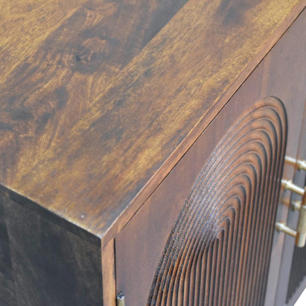 HomeRoots 27" Chestnut Solid Mango Wood Accent Cabinet with Geometric Texture for Stylish Storage Solutions 654283