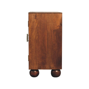 HomeRoots 27" Chestnut Solid Mango Wood Accent Cabinet with Geometric Texture for Stylish Storage Solutions 654283