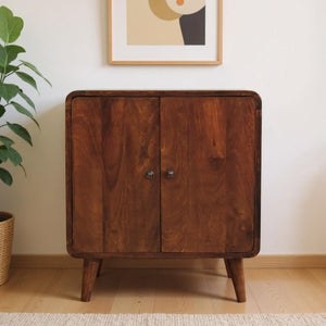 HomeRoots 26" Brown Solid Mango Wood Accent Cabinet - Mid-Century Modern Design with Smart Storage Solutions 654285