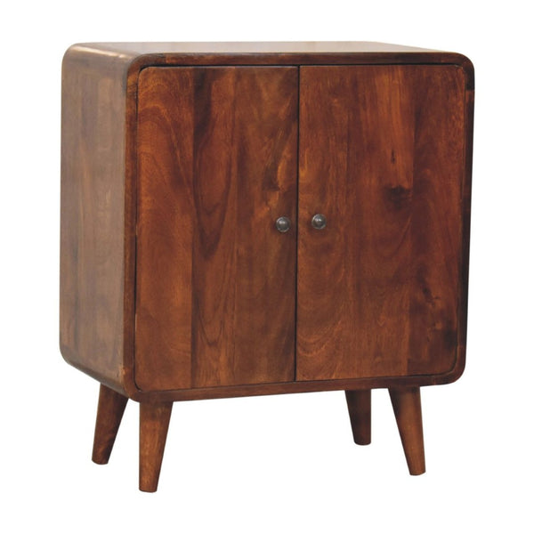 HomeRoots 26" Brown Solid Mango Wood Accent Cabinet - Mid-Century Modern Design with Smart Storage Solutions 654285