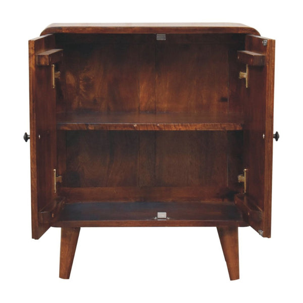 HomeRoots 26" Brown Solid Mango Wood Accent Cabinet - Mid-Century Modern Design with Smart Storage Solutions 654285