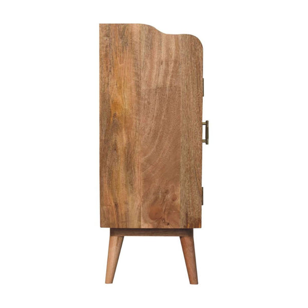 HomeRoots 35" Rustic Boho-Chic Distressed Wood Cabinet with Rattan Inlay – Stylish Storage Solution for Any Room 654286