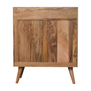 HomeRoots 35" Rustic Boho-Chic Distressed Wood Cabinet with Rattan Inlay – Stylish Storage Solution for Any Room 654286