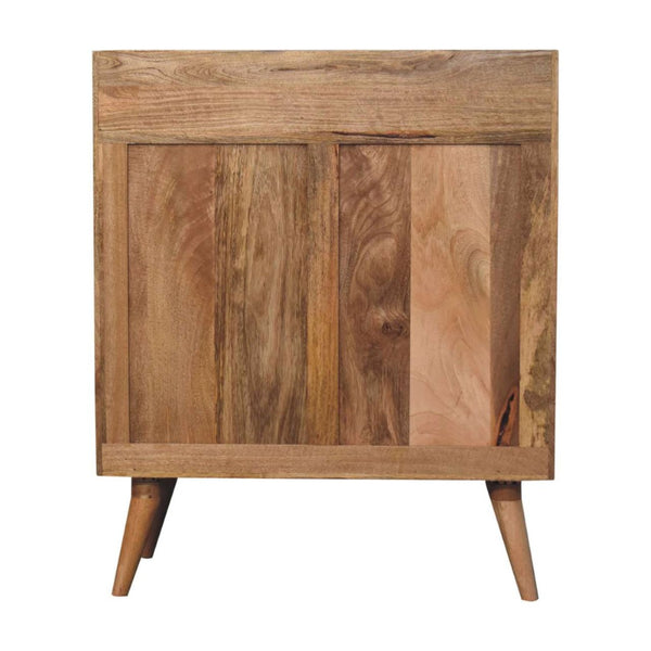 HomeRoots 35" Rustic Boho-Chic Distressed Wood Cabinet with Rattan Inlay – Stylish Storage Solution for Any Room 654286