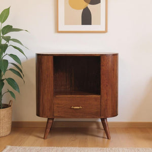 HomeRoots 30" Chestnut Solid Wood Oval Accent Cabinet - Stylish Storage with Artisanal Charm for Any Room 654288