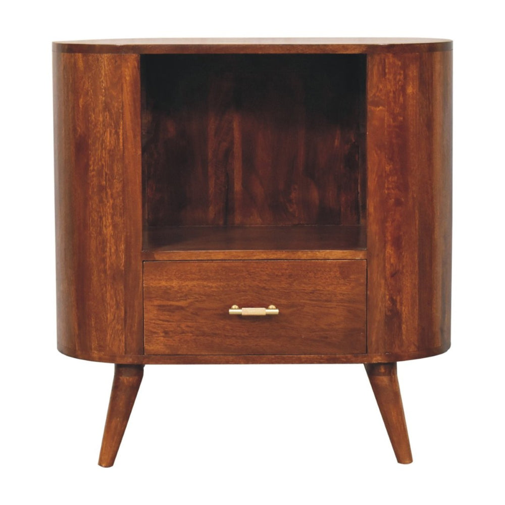 HomeRoots 30" Chestnut Solid Wood Oval Accent Cabinet - Stylish Storage with Artisanal Charm for Any Room 654288