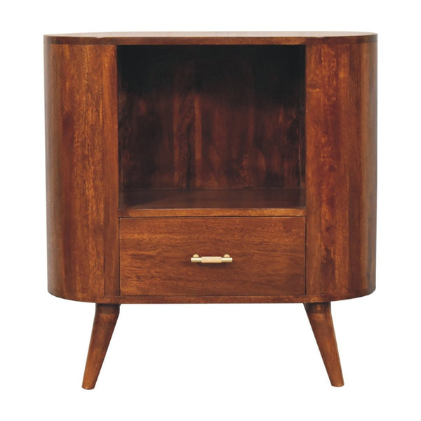HomeRoots 30" Chestnut Solid Wood Oval Accent Cabinet - Stylish Storage with Artisanal Charm for Any Room 654288