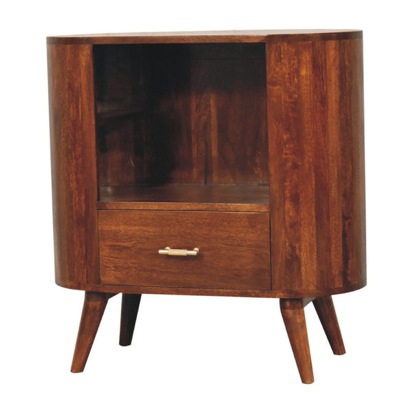 HomeRoots 30" Chestnut Solid Wood Oval Accent Cabinet - Stylish Storage with Artisanal Charm for Any Room 654288
