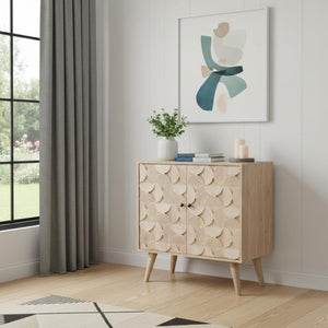 HomeRoots 31" Ivory Distressed Solid Wood Accent Cabinet - Rustic Two-Door Storage for Home Décor & Organization 654289