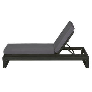 English Elm Black Acacia Hardwood Outdoor Chaise Lounge with Cushion and Built in Side Surface 65429.00CUSHDGRY_N770P407072B