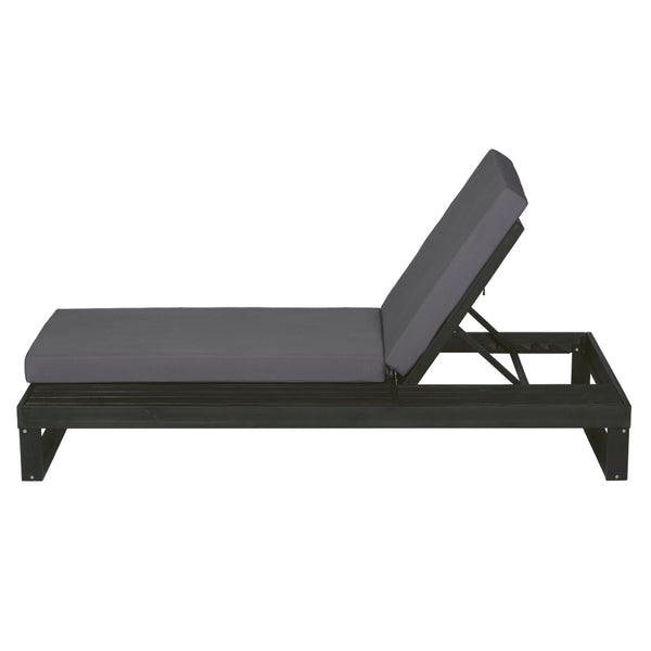 English Elm Black Acacia Hardwood Outdoor Chaise Lounge with Cushion and Built in Side Surface 65429.00CUSHDGRY_N770P407072B