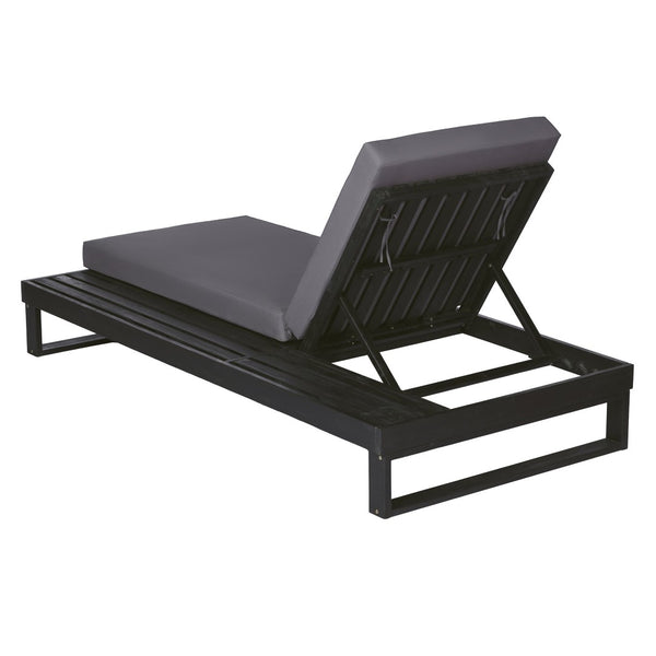 English Elm Black Acacia Hardwood Outdoor Chaise Lounge with Cushion and Built in Side Surface 65429.00CUSHDGRY_N770P407072B