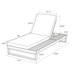 English Elm Black Acacia Hardwood Outdoor Chaise Lounge with Cushion and Built in Side Surface 65429.00CUSHDGRY_N770P407072B