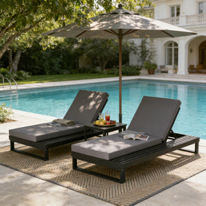 English Elm Black Acacia Hardwood Outdoor Chaise Lounge with Cushion and Built in Side Surface 65429.00CUSHDGRY_N770P407072B