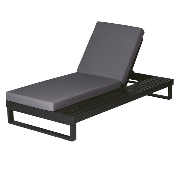 English Elm Black Acacia Hardwood Outdoor Chaise Lounge with Cushion and Built in Side Surface 65429.00CUSHDGRY_N770P407072B