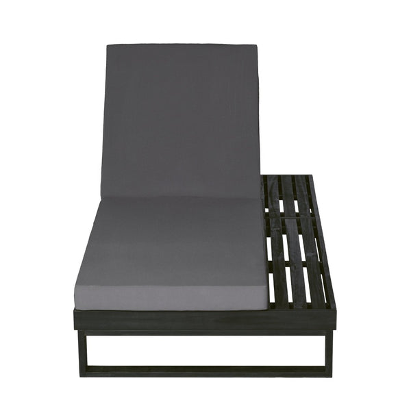 English Elm Black Acacia Hardwood Outdoor Chaise Lounge with Cushion and Built in Side Surface 65429.00CUSHDGRY_N770P407072B