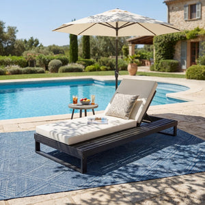 English Elm Black Acacia Wood Outdoor Chaise Lounge with Cushion Adjustable Poolside Recliner 65429.00CUSH_N770P407072B