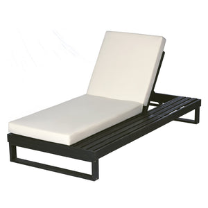 English Elm Black Acacia Wood Outdoor Chaise Lounge with Cushion Adjustable Poolside Recliner 65429.00CUSH_N770P407072B