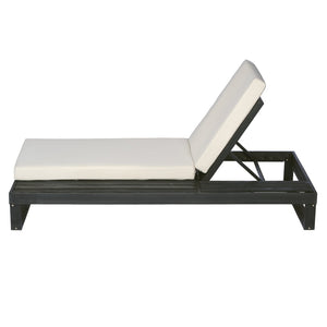 English Elm Black Acacia Wood Outdoor Chaise Lounge with Cushion Adjustable Poolside Recliner 65429.00CUSH_N770P407072B